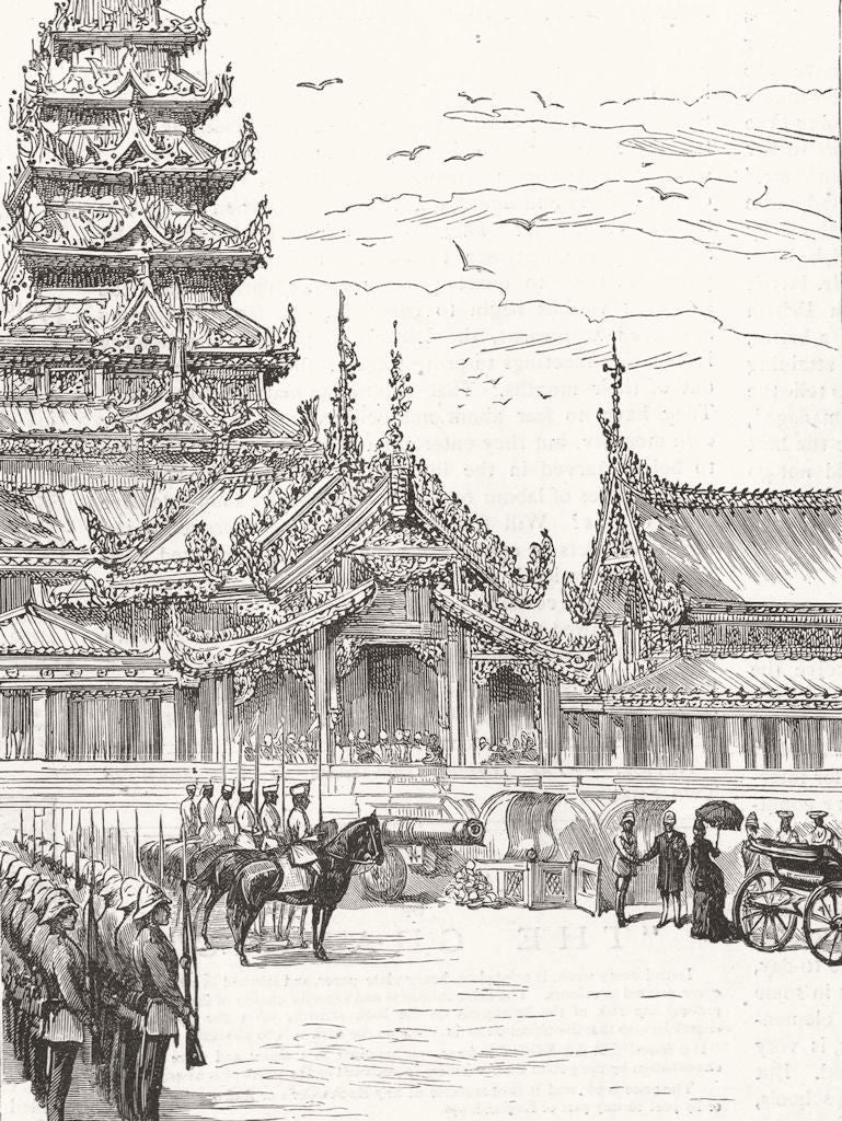 BURMA. Dufferin-Gen Prendergast's Viceroy steps Palace, Mandalay 1886 print